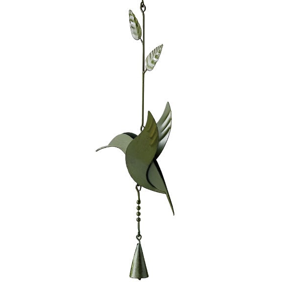 Iron Hummingbird Windchime (Moss Green) - 15"