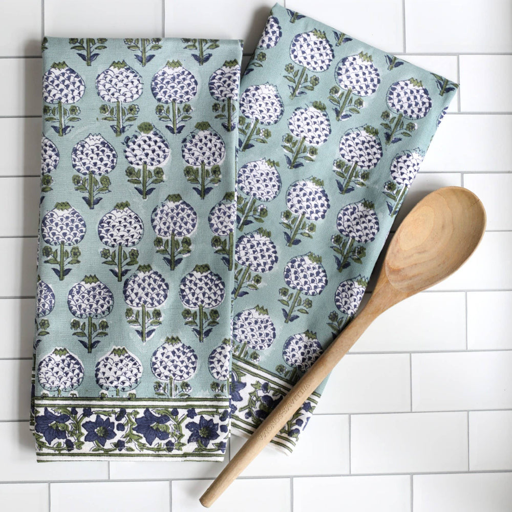 Pacific & Rose Block-Printed Cotton Kitchen Towels - 2 pc.