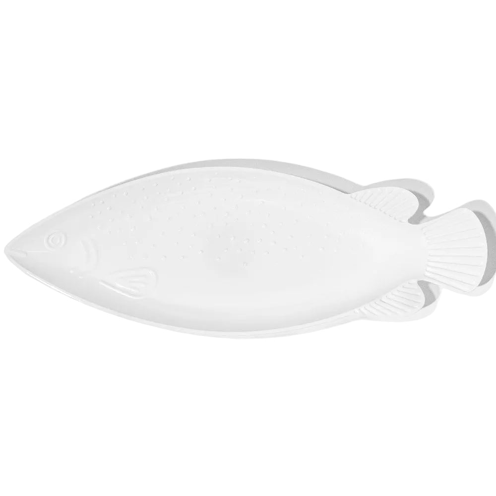 Q Squared White Melamine Fish-Shaped Platter - 15"