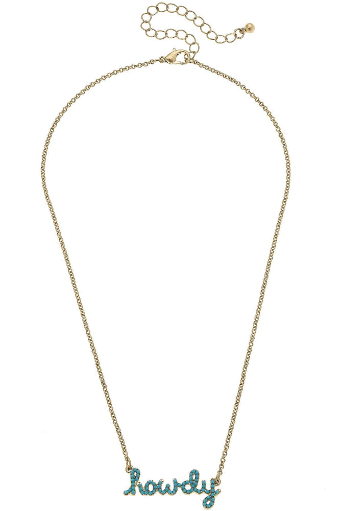 Canvas Style "Howdy" Turquoise Stud Script Necklace