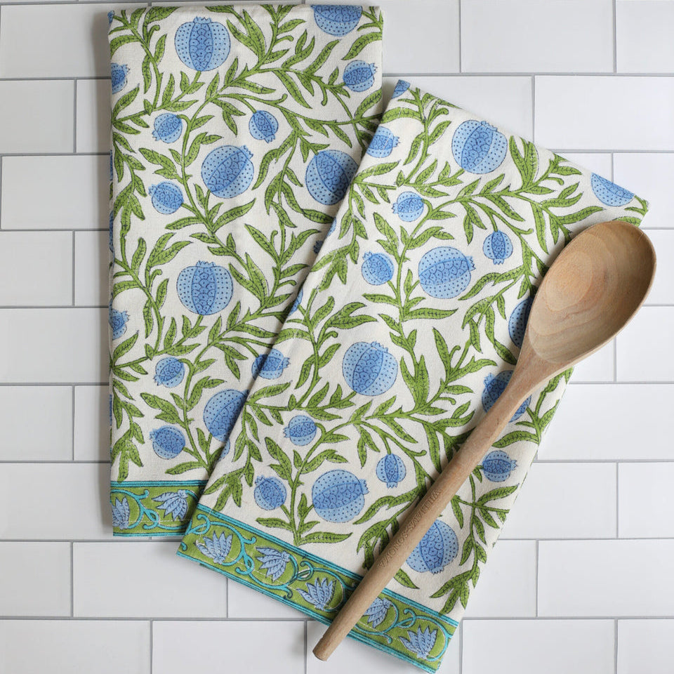 Pacific & Rose Block-Printed Cotton Kitchen Towels - 2 pc.