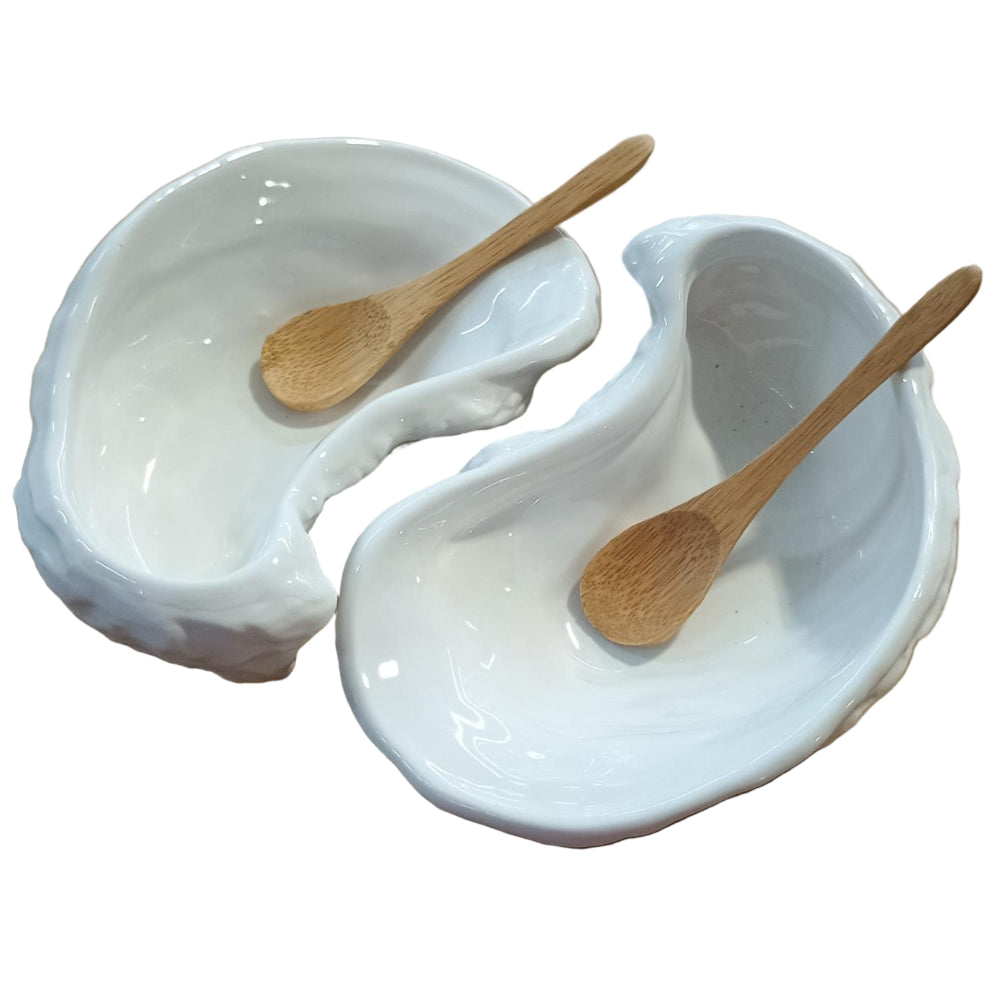 Ten-Twenty-Six Glazed Ceramic Oyster Shell Seasoning Dish Set - 4 pc.