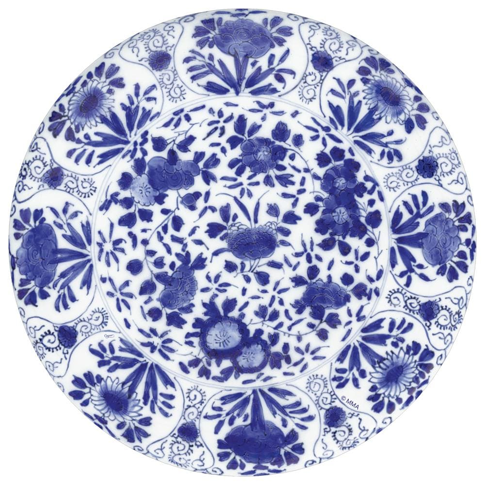 Delft Blue Floral Round Cardstock Placemats - 12 pc.