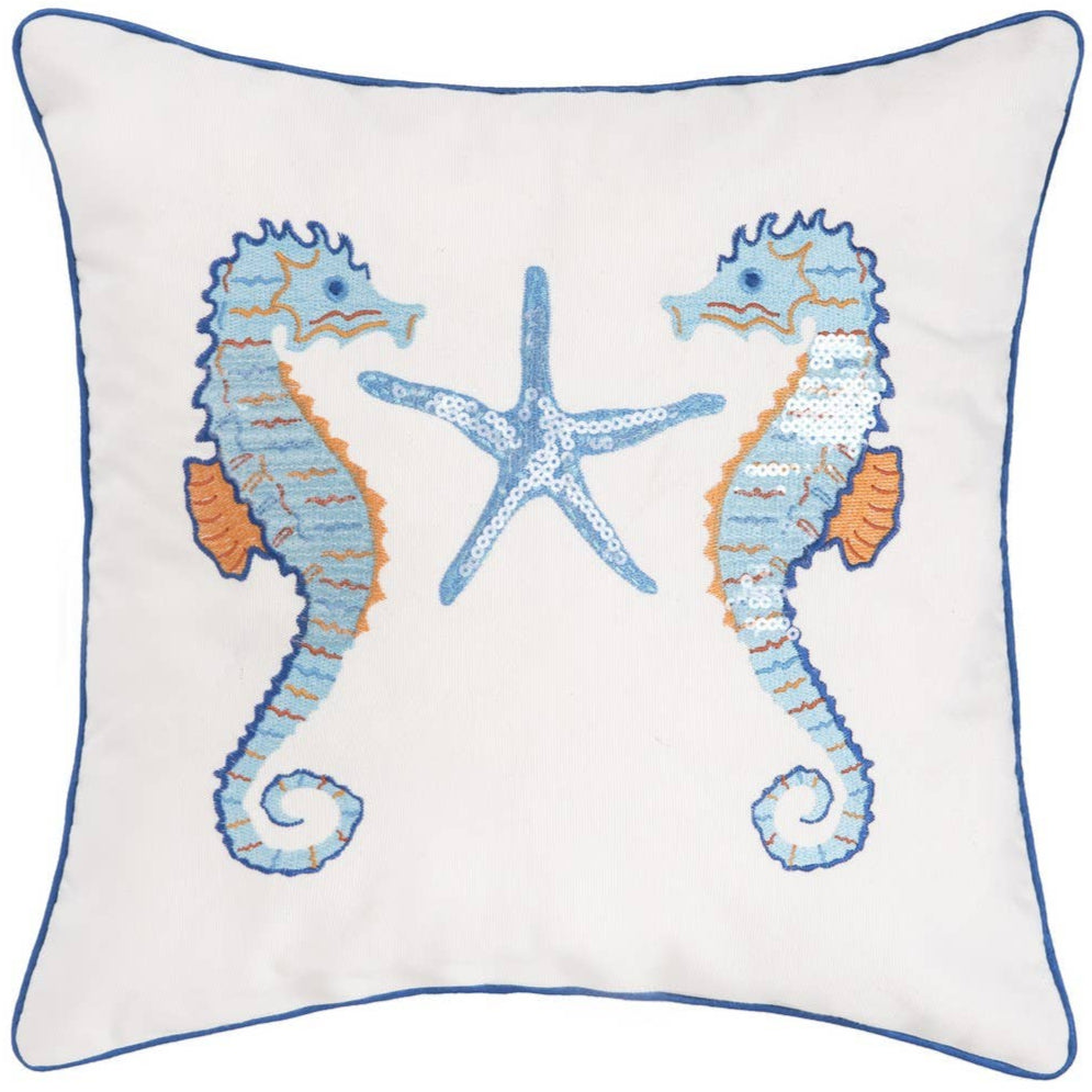 Sequined Galapagos Seahorse Cotton Throw Pillow - 16" x 16"