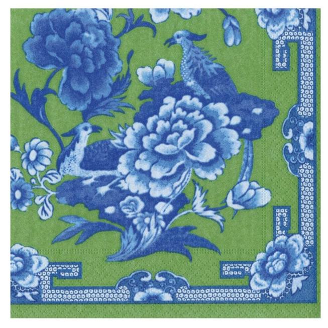 Caspari Blue/Green Birds & Flowers Paper Napkins