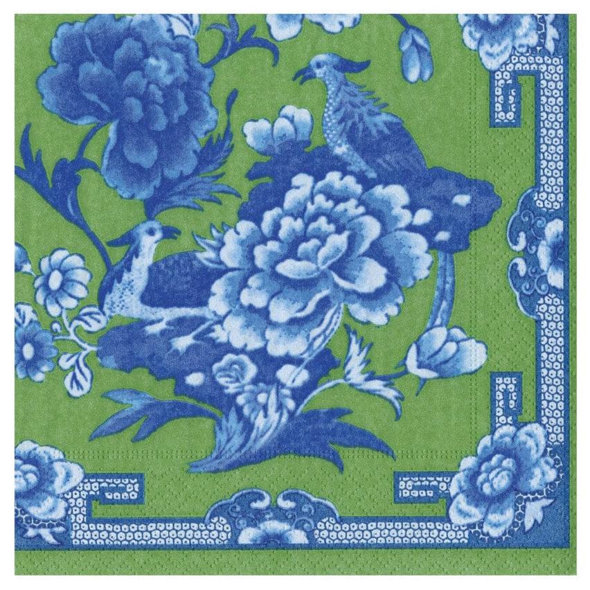 Caspari Blue/Green Birds & Flowers Paper Napkins