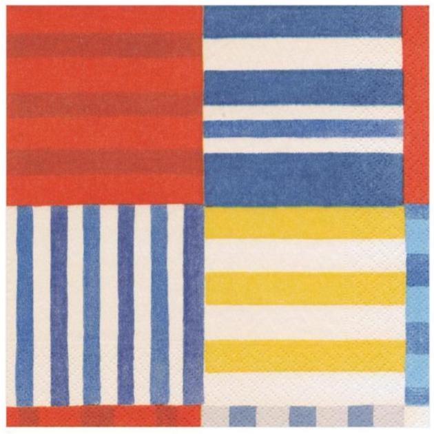 Caspari Striped Patchwork Paper Napkins (Blue)