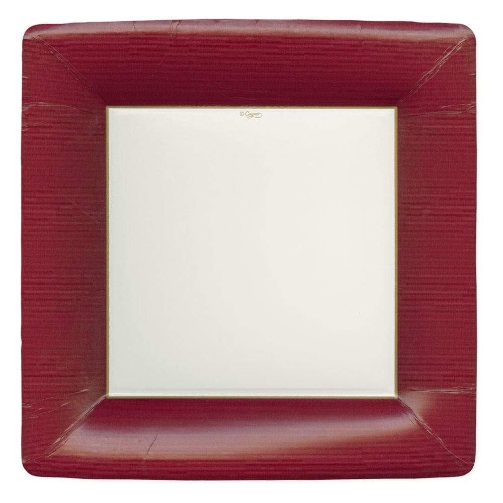 Caspari Grosgrain Square Paper Plates (Cranberry)
