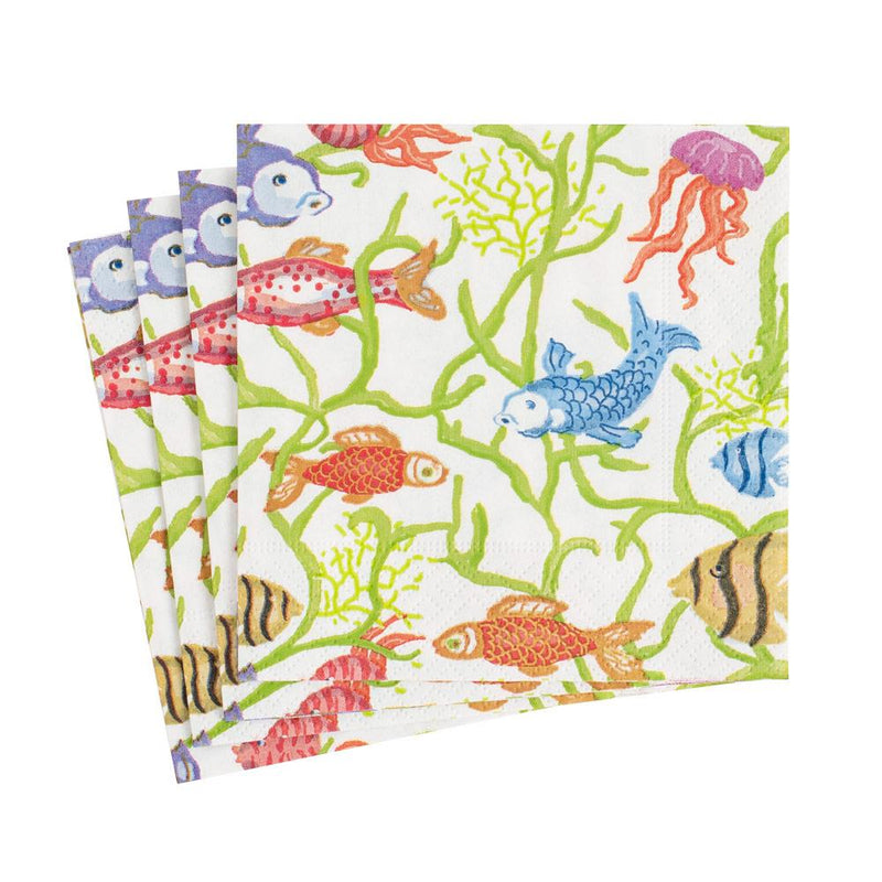 Tropical Reef Paper Napkins in White