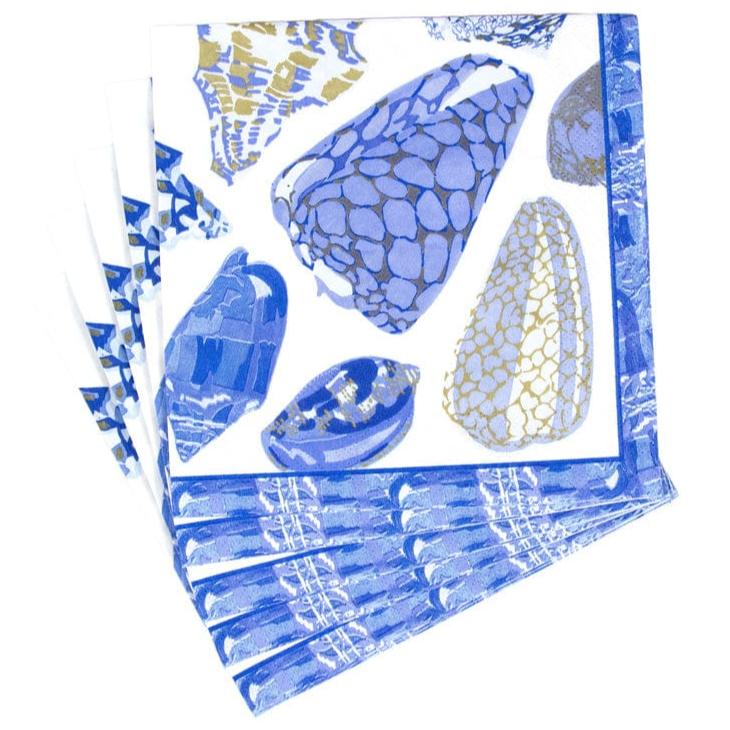 Caspari Coquillage Blue Paper Napkins