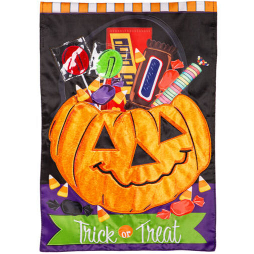 "Trick or Treat" Jack O' Lantern Applique Garden Flag - 12.5" x 18"