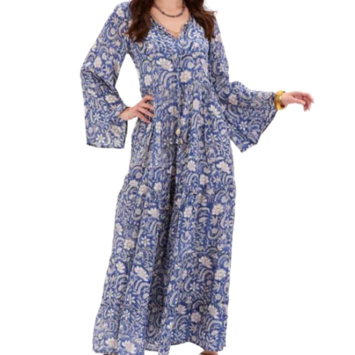 RockFlowerPaper Jasmine Blue Floral Tiered Dress