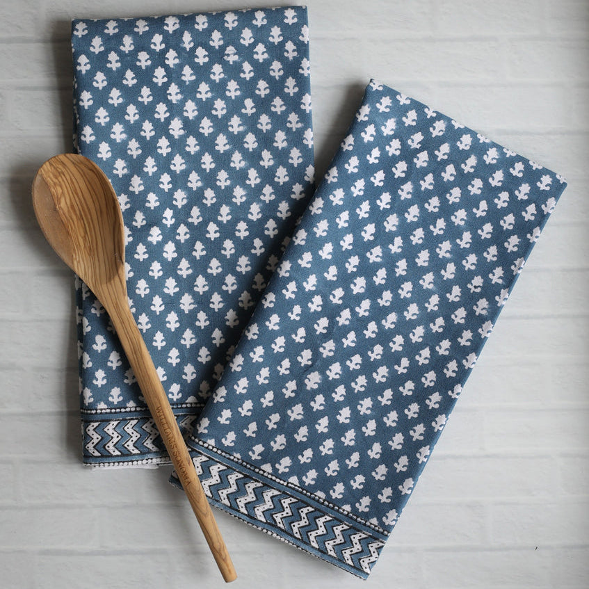 Pacific & Rose Block-Printed Cotton Kitchen Towels - 2 pc.