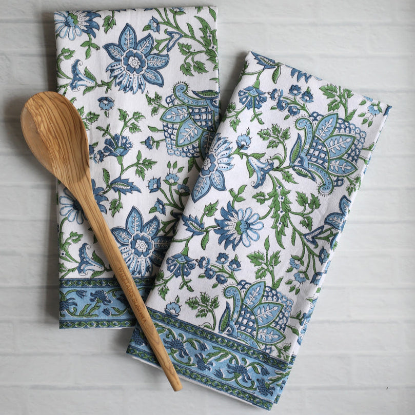 Pacific & Rose Block-Printed Cotton Kitchen Towels - 2 pc.