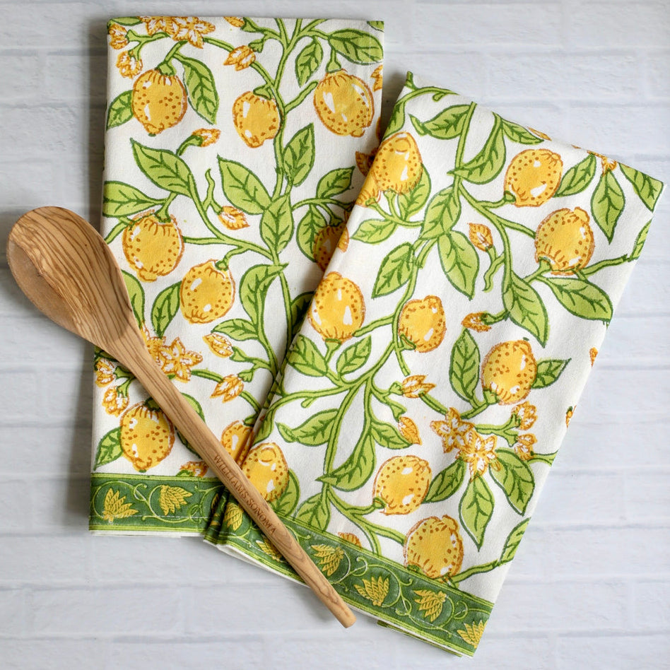Pacific & Rose Block-Printed Cotton Kitchen Towels - 2 pc.