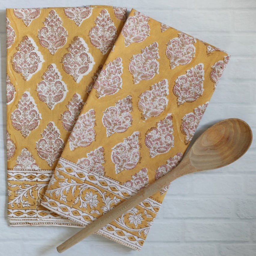 Pacific & Rose Block-Printed Cotton Kitchen Towels - 2 pc.
