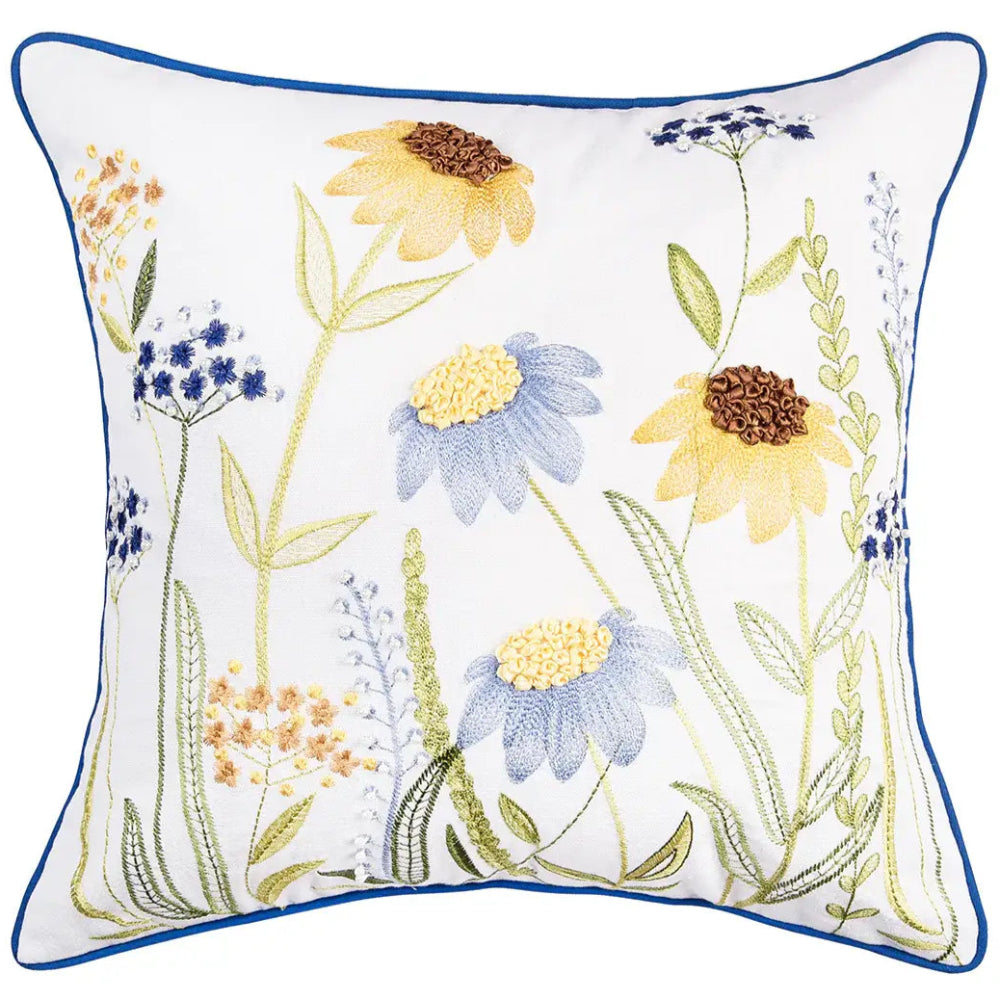 Embroidered "Lovely Blues" Floral Throw Pillow - 16" x 16"