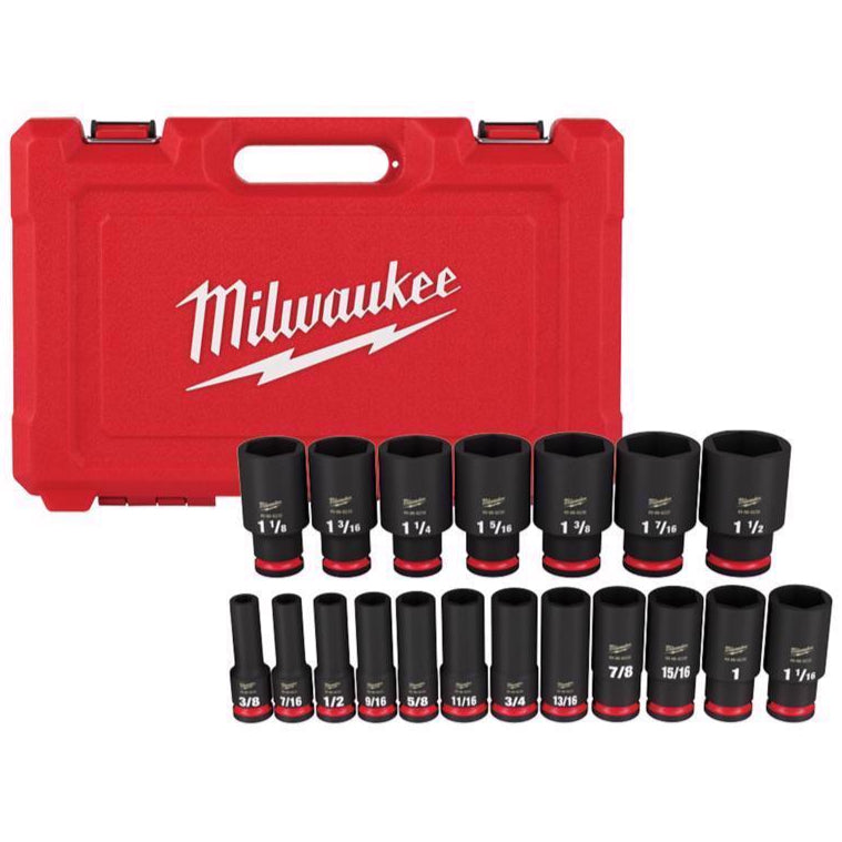 Milwaukee Shockwave 1/2" Drive SAE Deep Impact Socket Set - 19 pc.