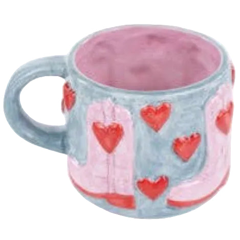 Glory Haus Ceramic Pink Cowboy Boots & Hearts Mug - 16 oz.