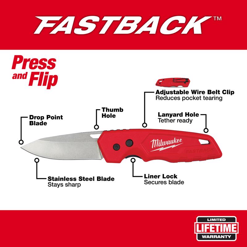 Milwaukee Fastback Press and Flip Folding Pocket Knife