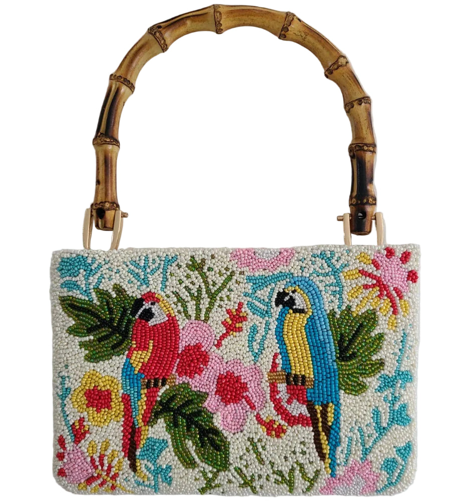 Tiana Designs Handmade Mini Beaded Purses (Bamboo Handle) - 6.5" x 9"