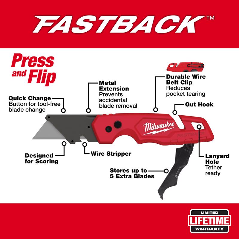Milwaukee Fastback Press and Flip Folding Utility Knife - 6.75"