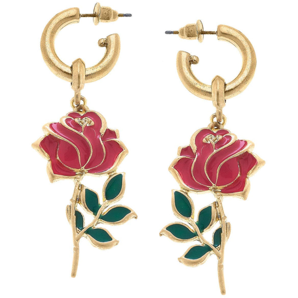 Canvas Style Gianna Gold-Plated Enamel Rose Earrings