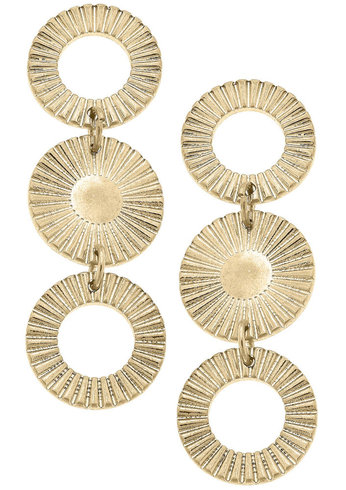 Canvas Style Sienna Fluted Gold-Plated Discs Drop Earrings