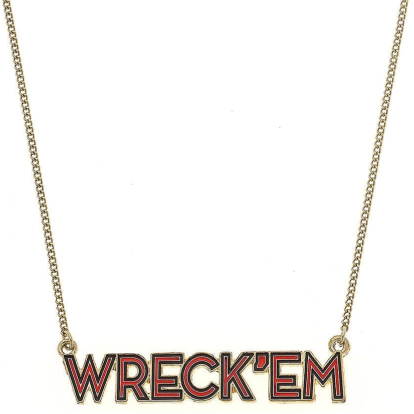 Canvas Style Texas Tech "Wreck 'Em" Enamel Script Necklace