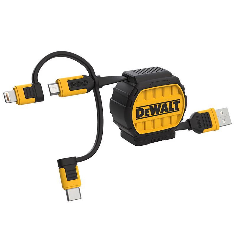 DeWalt 3-in-1 (Lightning / Micro USB / USB-C) Retractable Charging Cable - 3'