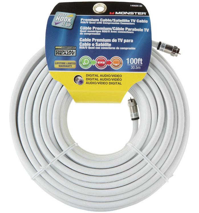 Monster Premium Coaxial Cable - 100' (White)
