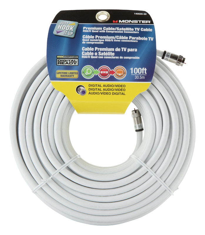 Monster Premium Video Coaxial Cable - 100', White