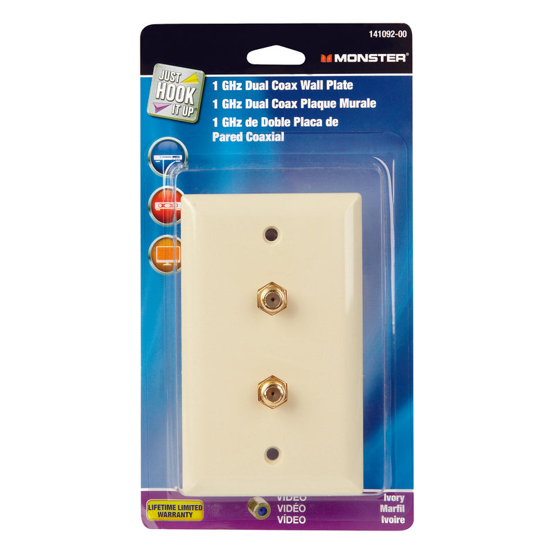 Monster Ivory 1 GHz Plastic Dual Coaxial Wall Plate - Ivory