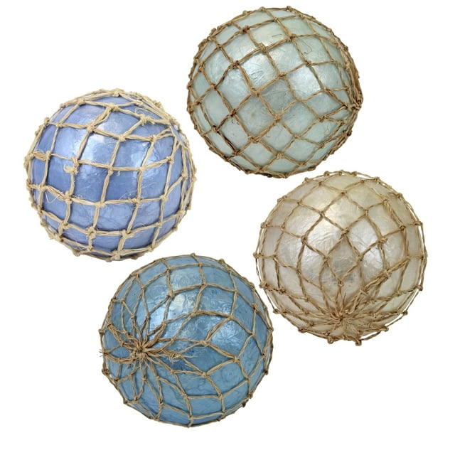 Net Shell Nautical Multicolor Capiz and Abaca Balls - Set of 4