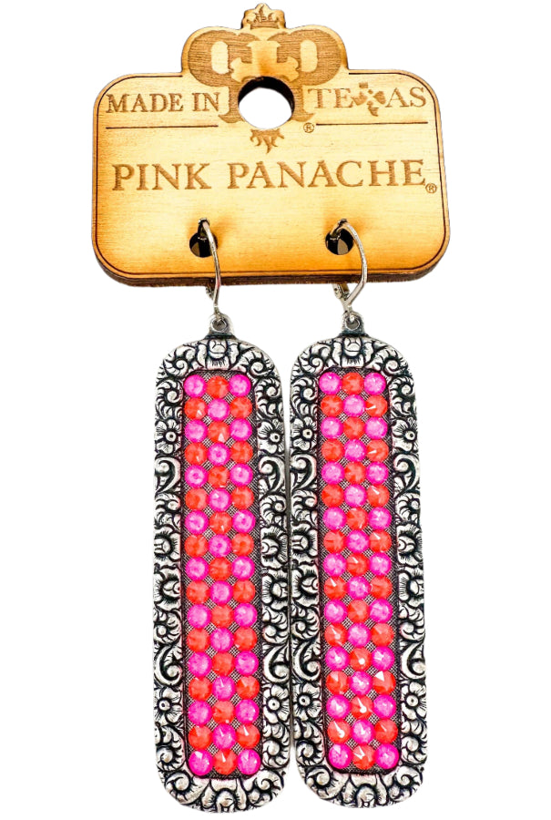 Pink Panache Magenta & Red Rectangular Crystal Pattern Earrings