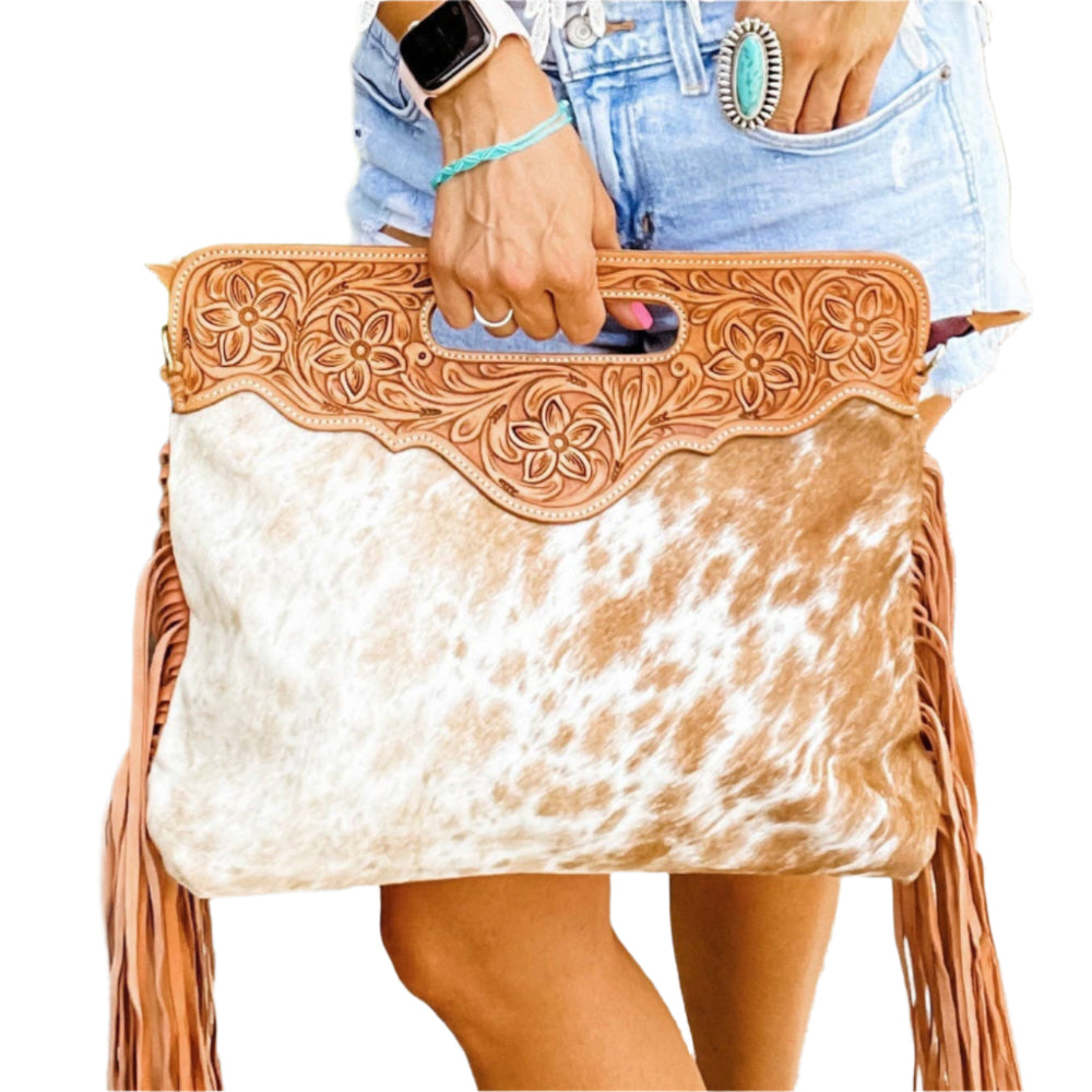 Boho Ranch Maggie Crossbody Cowhide Purse - 12" x 14.5"