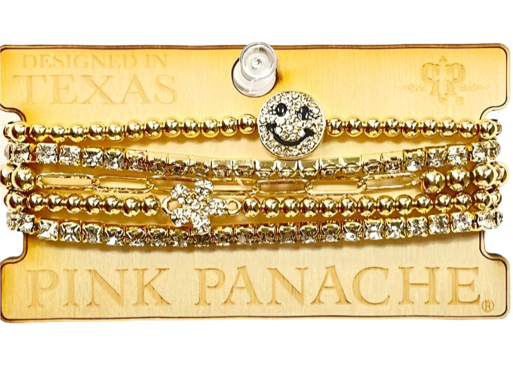 Pink Panache Groovy Smiley & Flower Gold Bead Bracelet