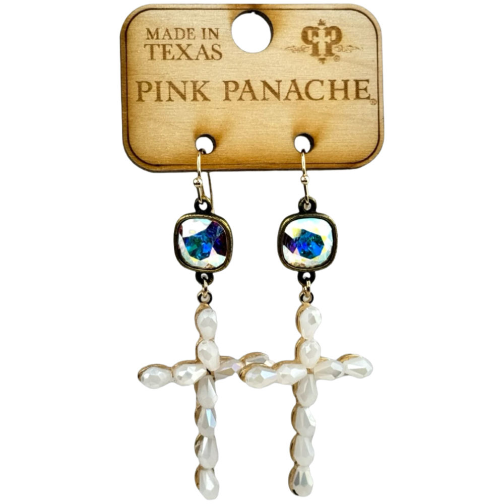 Pink Panache Faceted Teardrop Bead Cross Earrings