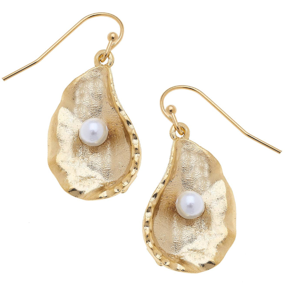 Susan Shaw Gold Oyster Shell & Pearls Earrings