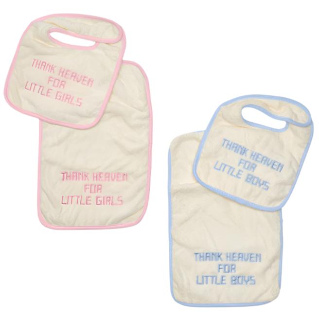"Thank Heaven" Embroidered Bib & Burp Cloth