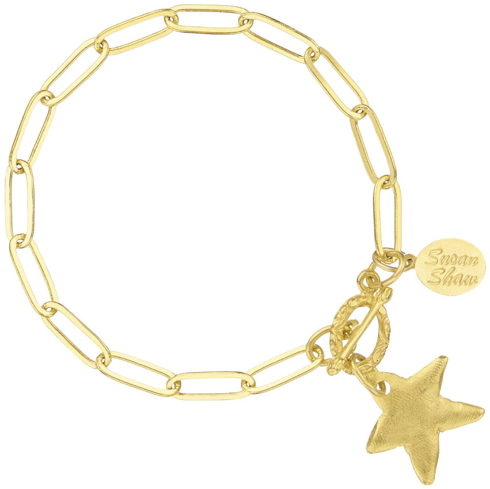 Susan Shaw Gold Petite Star Charm Paperclip Bracelet