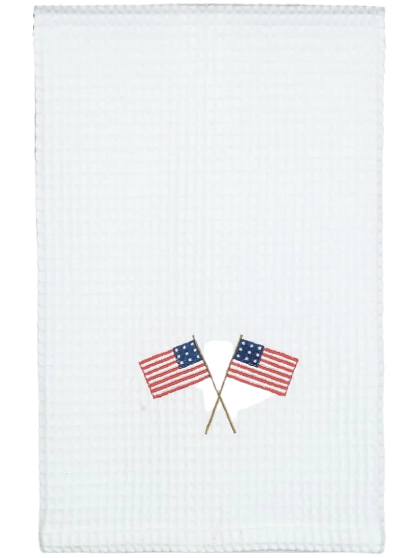 Peking Textured Cotton Embroidered American Flag Kitchen Towel - 16" x 25"