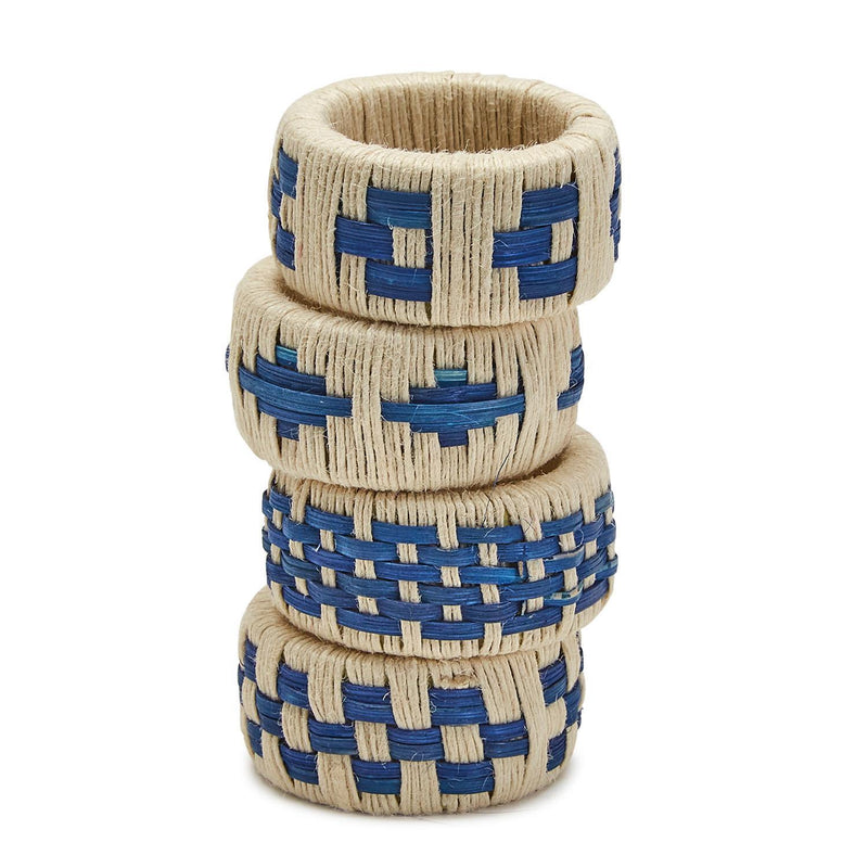 Napkin Rings, Ivory and Navy - Set of 4