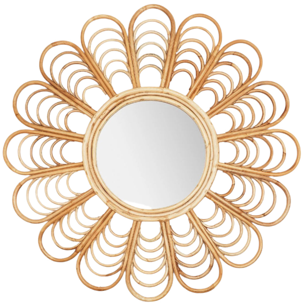 Flower-Shaped Natural Cane Wall Mirror - 30"