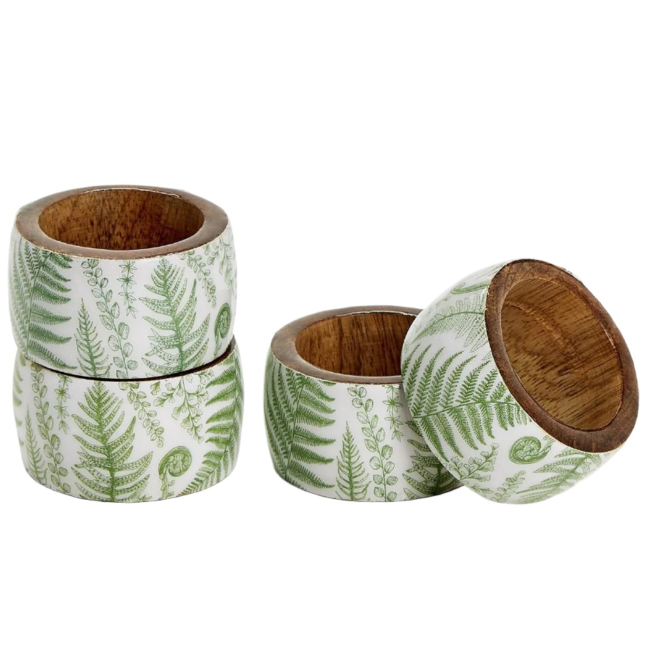 Fanciful Fern Lacquered Mango Wood Napkin Rings - 4 pc.