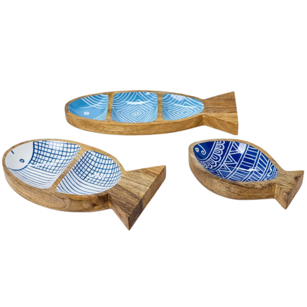 Lacquered Fish-Shaped Mango Wood Snack Trays