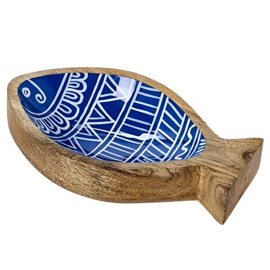 Lacquered Fish-Shaped Mango Wood Snack Trays