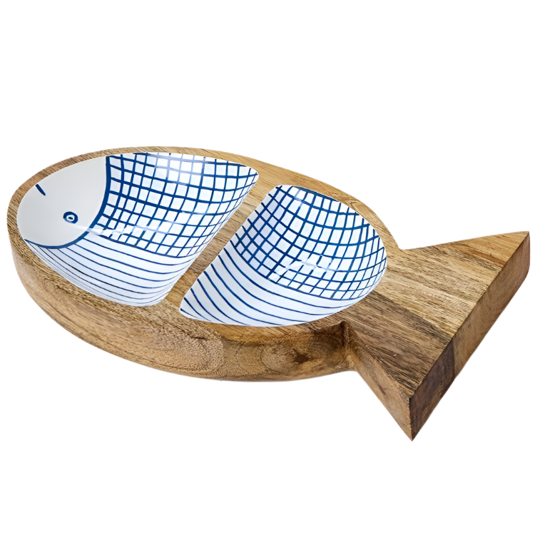 Lacquered Fish-Shaped Mango Wood Snack Trays