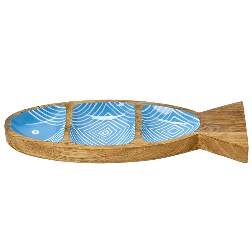 Lacquered Fish-Shaped Mango Wood Snack Trays