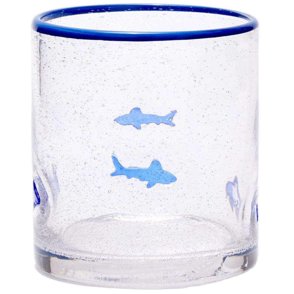 Hand-Painted Double Old Fashioned Shark Bubble Glass - 16 oz.